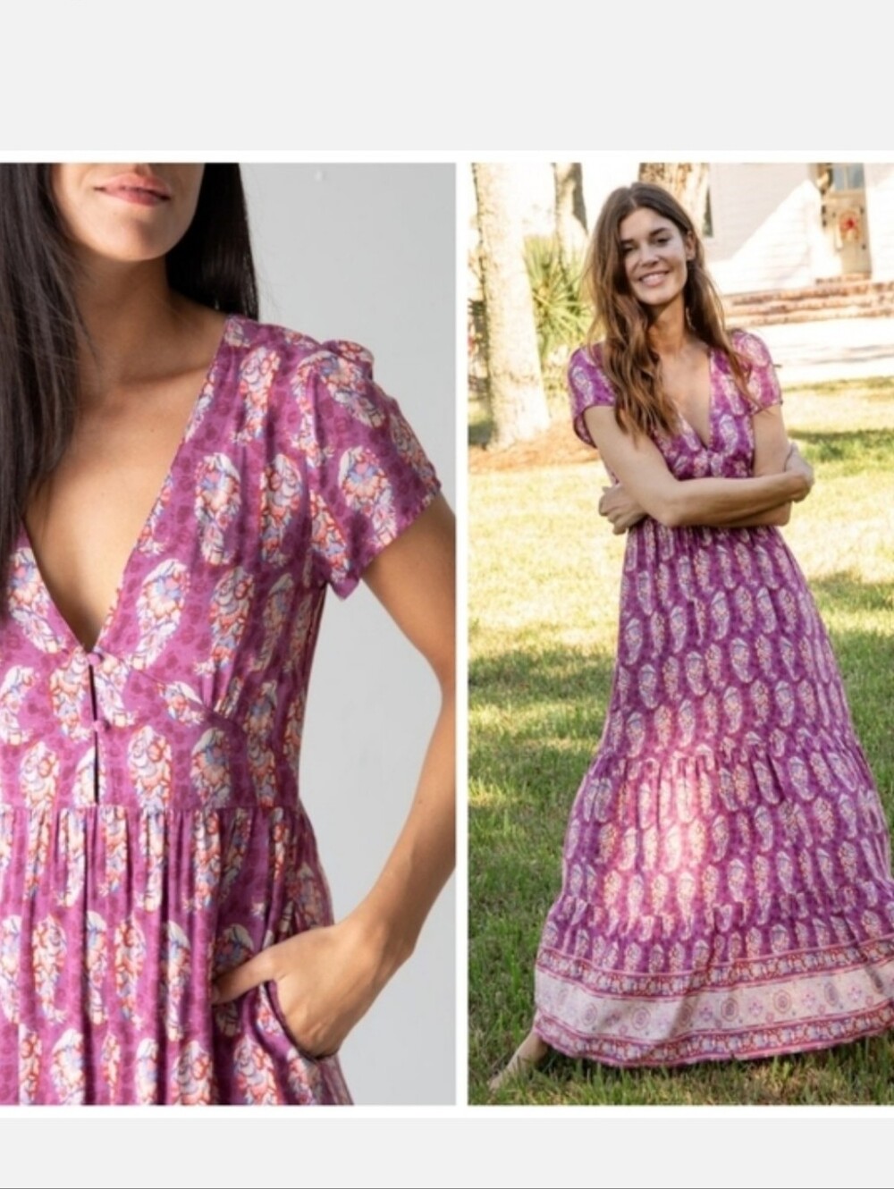 Natural Life Evangeline V-Neck Maxi Dress SIze L Purple Floral - Picture 2 of 16
